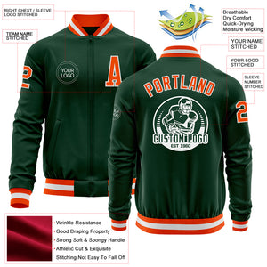 Custom Green Orange-White Bomber Varsity Letterman Zipper Jacket