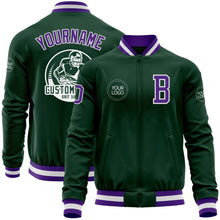 Load image into Gallery viewer, Custom Green Purple-White Bomber Varsity Letterman Zipper Jacket
