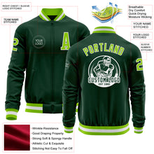 Load image into Gallery viewer, Custom Green Neon Green-White Bomber Varsity Letterman Zipper Jacket
