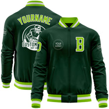 Load image into Gallery viewer, Custom Green Neon Green-White Bomber Varsity Letterman Zipper Jacket
