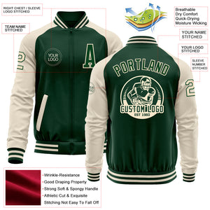 Custom Green Cream Bomber Varsity Letterman Two Tone Zipper Jacket