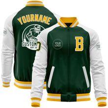 Load image into Gallery viewer, Custom Green Gold-White Bomber Varsity Letterman Two Tone Zipper Jacket
