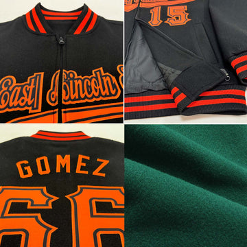 Custom Green Texas Orange-Cream Bomber Varsity Letterman Two Tone Zipper Jacket