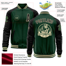 Load image into Gallery viewer, Custom Green Black-Cream Bomber Varsity Letterman Two Tone Zipper Jacket
