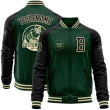 Load image into Gallery viewer, Custom Green Black-Cream Bomber Varsity Letterman Two Tone Zipper Jacket
