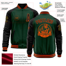 Load image into Gallery viewer, Custom Green Black-Orange Bomber Varsity Letterman Two Tone Zipper Jacket
