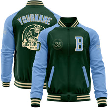 Load image into Gallery viewer, Custom Green Light Blue-Cream Bomber Varsity Letterman Two Tone Zipper Jacket
