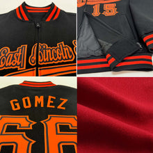 Load image into Gallery viewer, Custom Crimson Vintage USA Flag Black Cream-Black Bomber Varsity Letterman Zipper Jacket
