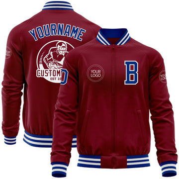 Custom Crimson Royal-White Bomber Varsity Letterman Zipper Jacket