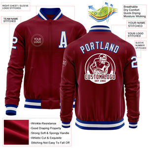 Custom Crimson White-Royal Bomber Varsity Letterman Zipper Jacket