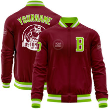 Load image into Gallery viewer, Custom Crimson Neon Green-White Bomber Varsity Letterman Zipper Jacket
