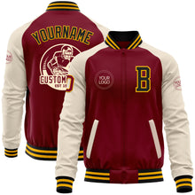 Load image into Gallery viewer, Custom Crimson Black-Gold Bomber Varsity Letterman Two Tone Zipper Jacket
