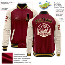 Load image into Gallery viewer, Custom Crimson Black Old Gold-Cream Bomber Varsity Letterman Two Tone Zipper Jacket
