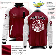 Load image into Gallery viewer, Custom Crimson Black-White Bomber Varsity Letterman Two Tone Zipper Jacket
