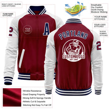 Load image into Gallery viewer, Custom Crimson Navy-White Bomber Varsity Letterman Two Tone Zipper Jacket
