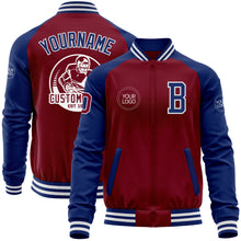 Load image into Gallery viewer, Custom Crimson Royal-White Bomber Varsity Letterman Two Tone Zipper Jacket
