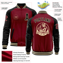 Load image into Gallery viewer, Custom Crimson Black-Cream Bomber Varsity Letterman Two Tone Zipper Jacket
