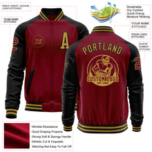 Load image into Gallery viewer, Custom Crimson Old Gold-Black Bomber Varsity Letterman Two Tone Zipper Jacket
