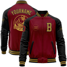 Load image into Gallery viewer, Custom Crimson Old Gold-Black Bomber Varsity Letterman Two Tone Zipper Jacket
