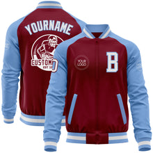 Load image into Gallery viewer, Custom Crimson White-Light Blue Bomber Varsity Letterman Two Tone Zipper Jacket
