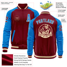 Load image into Gallery viewer, Custom Crimson Powder Blue Cream-Maroon Bomber Varsity Letterman Two Tone Zipper Jacket
