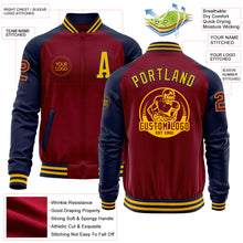 Load image into Gallery viewer, Custom Crimson Gold-Navy Bomber Varsity Letterman Two Tone Zipper Jacket
