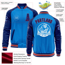 Load image into Gallery viewer, Custom Powder Blue Red-Royal Bomber Varsity Letterman Two Tone Zipper Jacket
