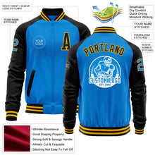 Load image into Gallery viewer, Custom Powder Blue Gold-Black Bomber Varsity Letterman Two Tone Zipper Jacket
