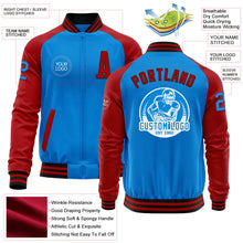 Load image into Gallery viewer, Custom Powder Blue Black-Red Bomber Varsity Letterman Two Tone Zipper Jacket
