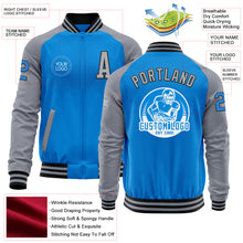 Load image into Gallery viewer, Custom Powder Blue Black-Gray Bomber Varsity Letterman Two Tone Zipper Jacket
