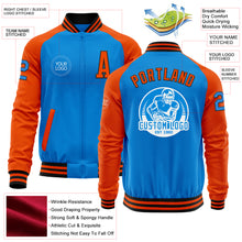 Load image into Gallery viewer, Custom Powder Blue Black-Orange Bomber Varsity Letterman Two Tone Zipper Jacket
