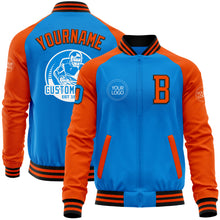 Load image into Gallery viewer, Custom Powder Blue Black-Orange Bomber Varsity Letterman Two Tone Zipper Jacket
