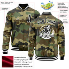 Load image into Gallery viewer, Custom Camo Black-White Bomber Varsity Letterman Salute To Service Zipper Jacket
