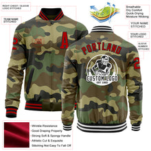 Load image into Gallery viewer, Custom Camo Red-Black Bomber Varsity Letterman Salute To Service Zipper Jacket
