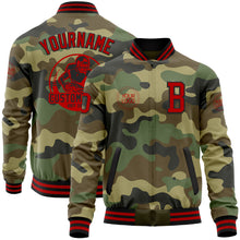 Load image into Gallery viewer, Custom Camo Red-Black Bomber Varsity Letterman Salute To Service Zipper Jacket
