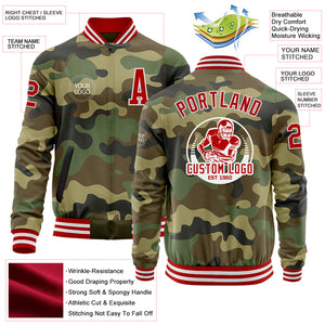 Custom Camo Red-White Bomber Varsity Letterman Salute To Service Zipper Jacket