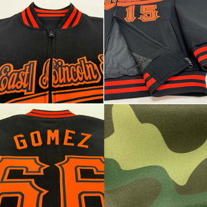 Custom Camo Navy-Neon Green Bomber Varsity Letterman Salute To Service Zipper Jacket