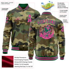 Load image into Gallery viewer, Custom Camo Pink-Kelly Green Bomber Varsity Letterman Salute To Service Zipper Jacket
