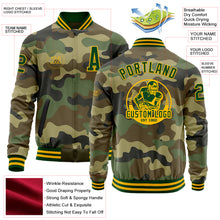 Load image into Gallery viewer, Custom Camo Green-Gold Bomber Varsity Letterman Salute To Service Zipper Jacket
