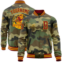 Load image into Gallery viewer, Custom Camo Crimson-Gold Bomber Varsity Letterman Salute To Service Zipper Jacket
