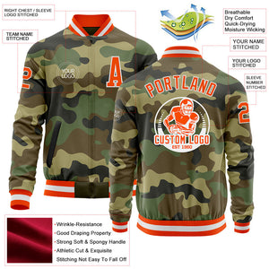 Custom Camo Orange-White Bomber Varsity Letterman Salute To Service Zipper Jacket