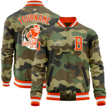 Load image into Gallery viewer, Custom Camo Orange-White Bomber Varsity Letterman Salute To Service Zipper Jacket
