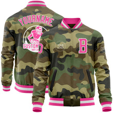 Load image into Gallery viewer, Custom Camo Pink-White Bomber Varsity Letterman Salute To Service Zipper Jacket
