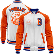 Load image into Gallery viewer, Custom White Royal-Orange Bomber Varsity Letterman Two Tone Zipper Jacket
