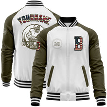 Load image into Gallery viewer, Custom White Vintage USA Flag Black-Olive Bomber Varsity Letterman Two Tone Zipper Jacket
