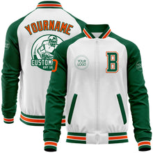 Load image into Gallery viewer, Custom White Orange-Kelly Green Bomber Varsity Letterman Two Tone Zipper Jacket
