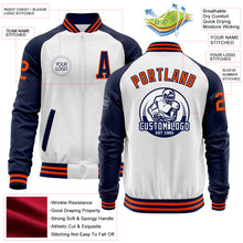 Load image into Gallery viewer, Custom White Orange-Navy Bomber Varsity Letterman Two Tone Zipper Jacket
