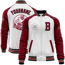 Load image into Gallery viewer, Custom White Black Crimson-City Cream Bomber Varsity Letterman Two Tone Zipper Jacket
