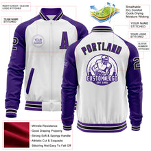 Load image into Gallery viewer, Custom White Black-Purple Bomber Varsity Letterman Two Tone Zipper Jacket
