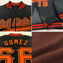 Load image into Gallery viewer, Custom Brown Green-Cream Bomber Varsity Letterman Zipper Jacket
